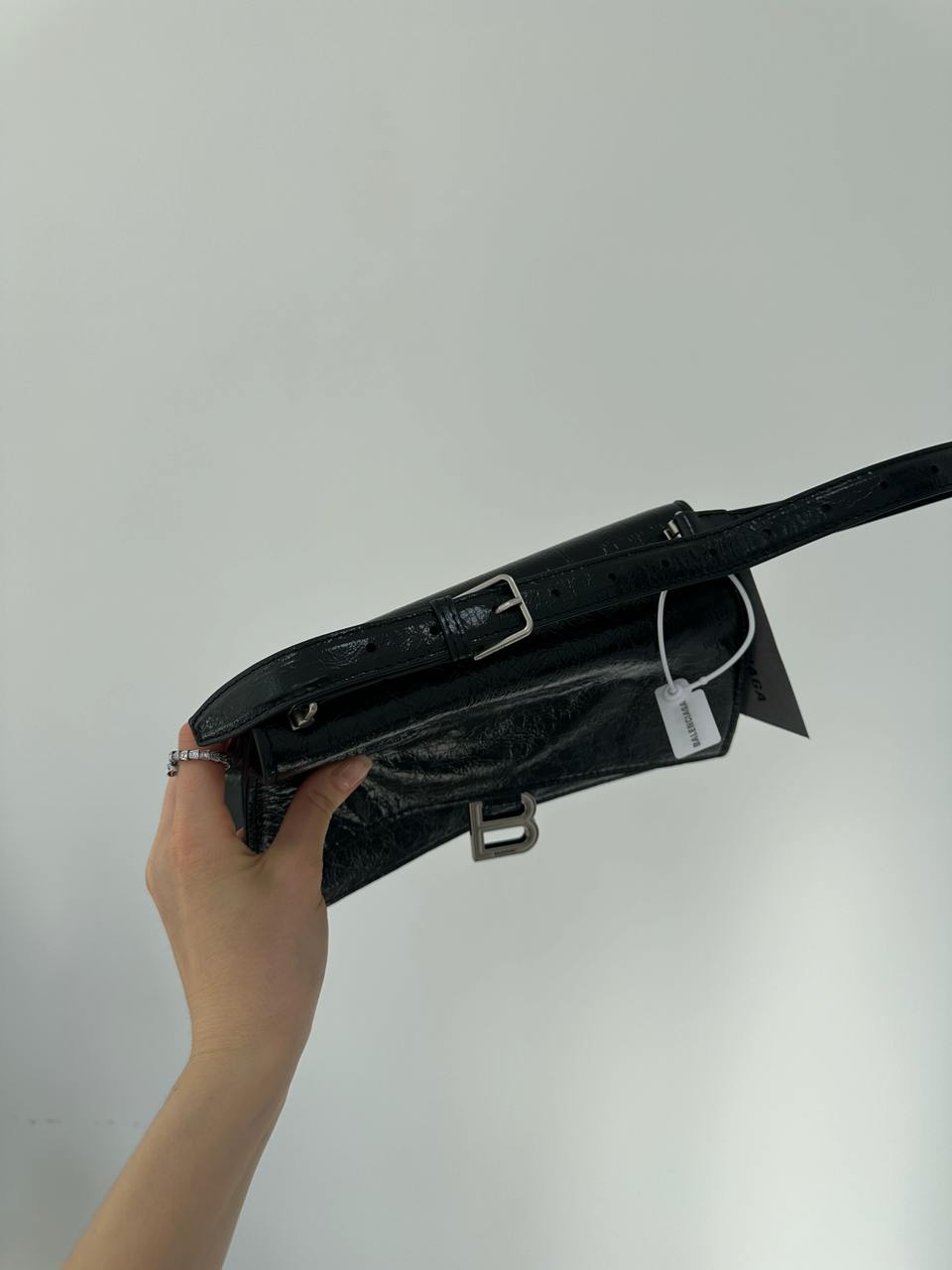 Balenciaga Crush Medium Handbag Crushed Calfskin in Black\Silve - 10