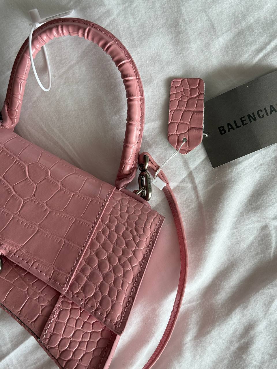 Balenciaga Hourglass Handbag Small in Crocodile Embossed Calfsk Pink - 10