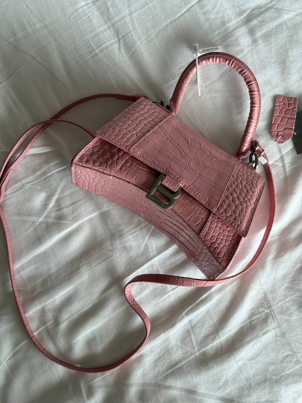 Balenciaga Hourglass Handbag Small in Crocodile Embossed Calfsk Pink - 7