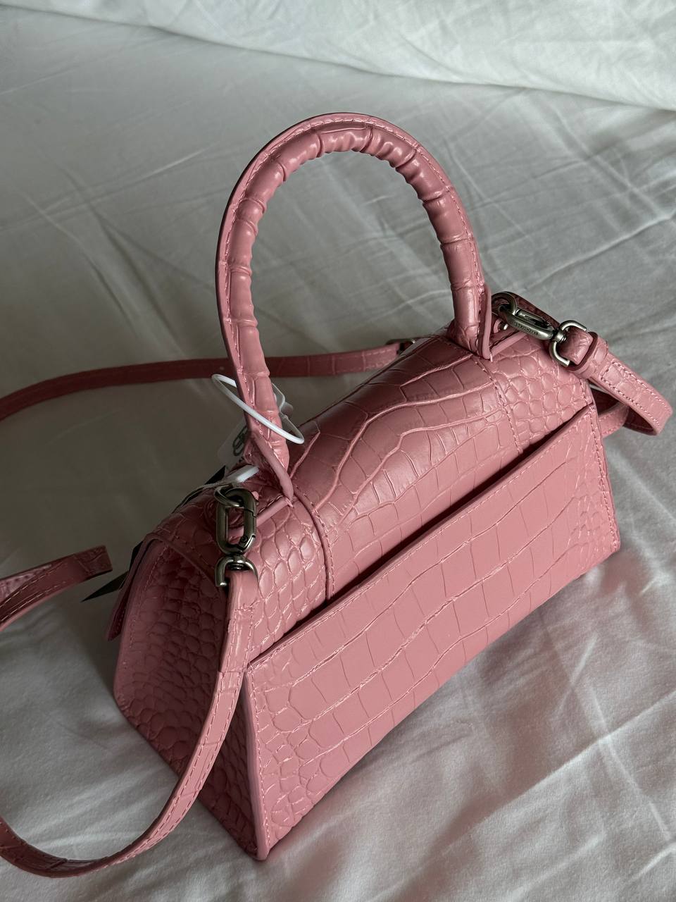 Balenciaga Hourglass Handbag Small in Crocodile Embossed Calfsk Pink - 9