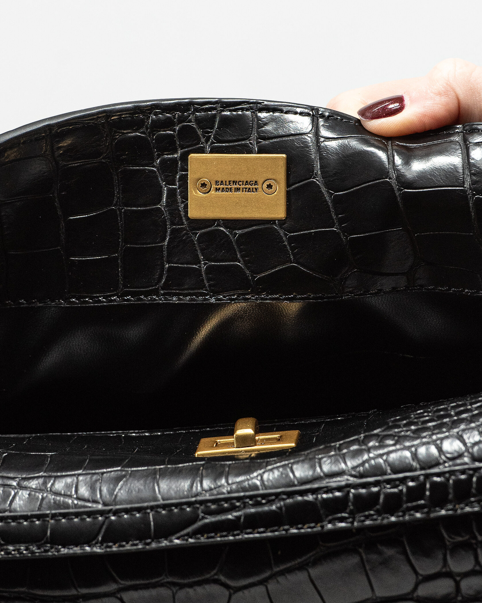 Balenciaga Rodeo Large Crocodile Embossed Black/Gold - 12