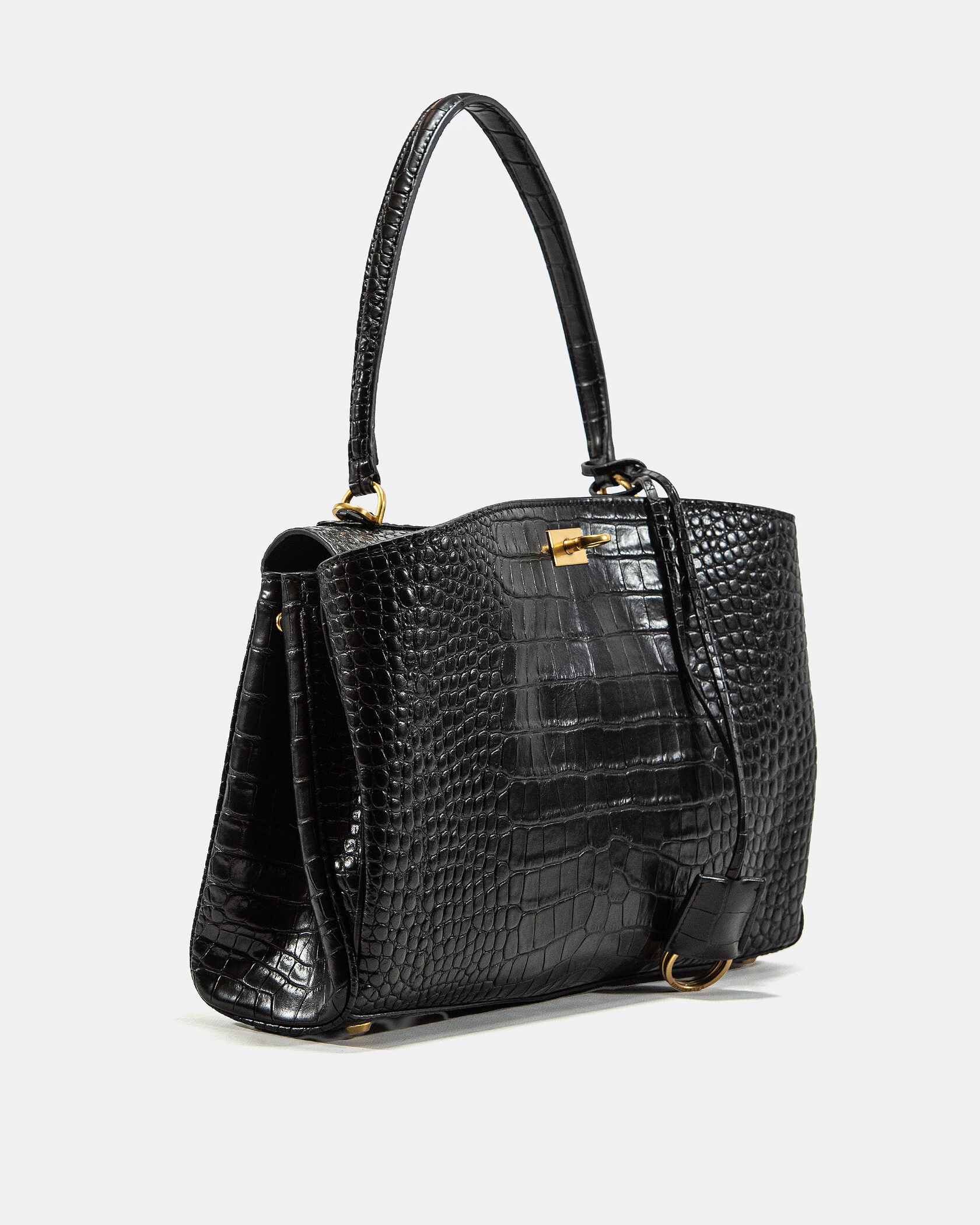 Balenciaga Rodeo Large Crocodile Embossed Black/Gold - 4