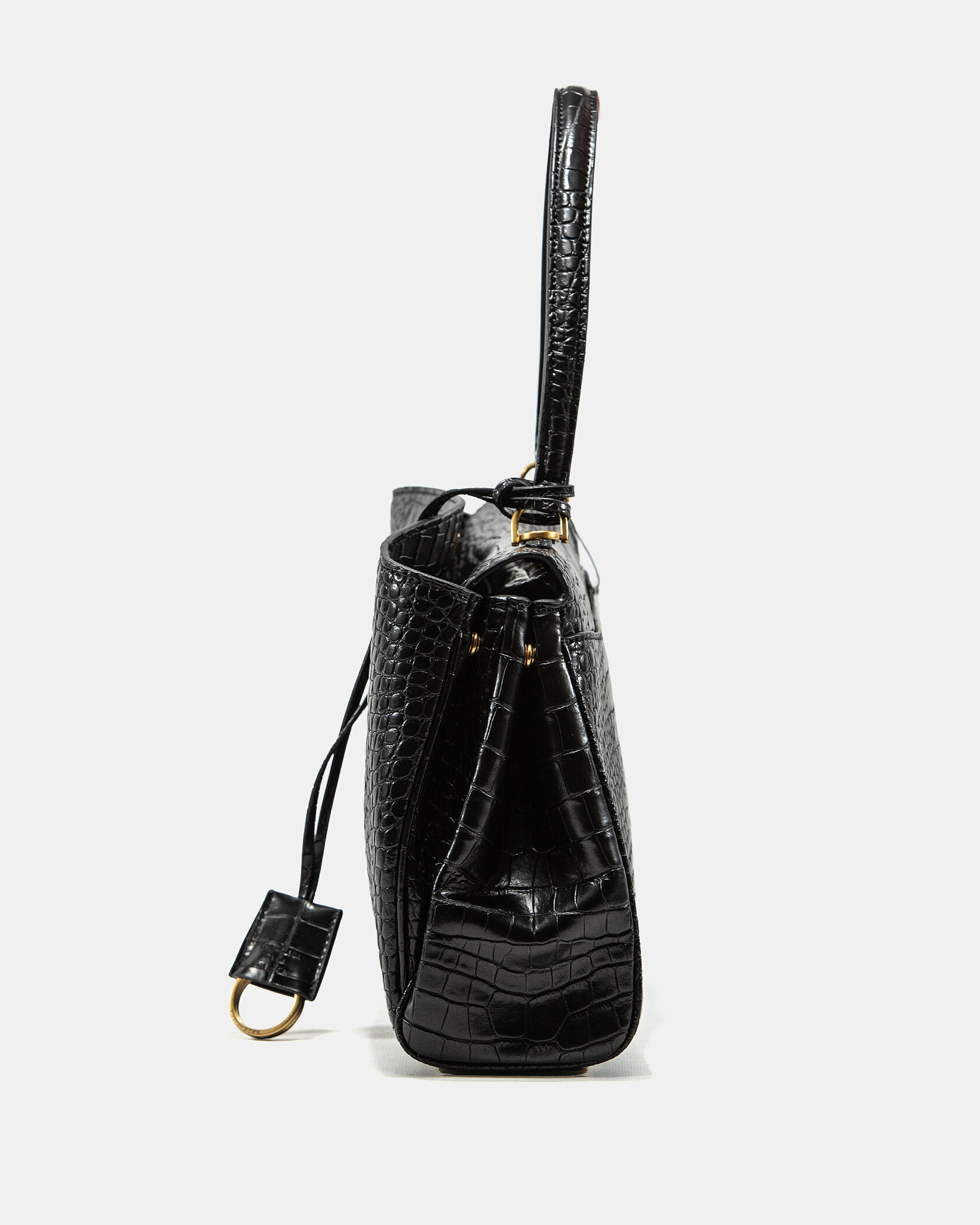 Balenciaga Rodeo Large Crocodile Embossed Black/Gold - 7