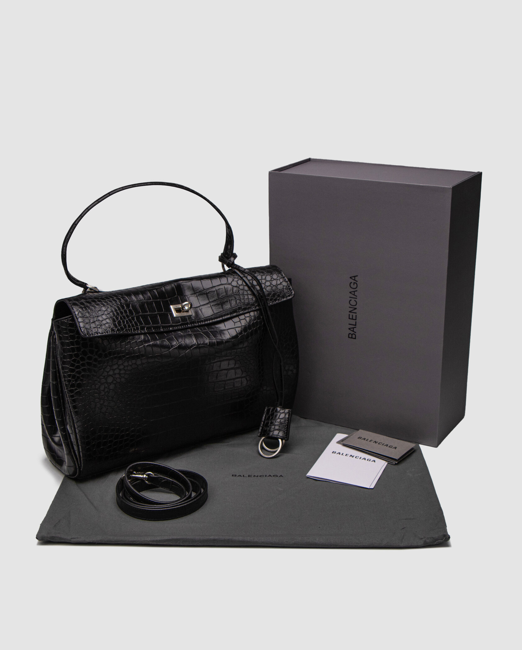 Balenciaga Rodeo Large Crocodile Embossed Black/Silver - 2