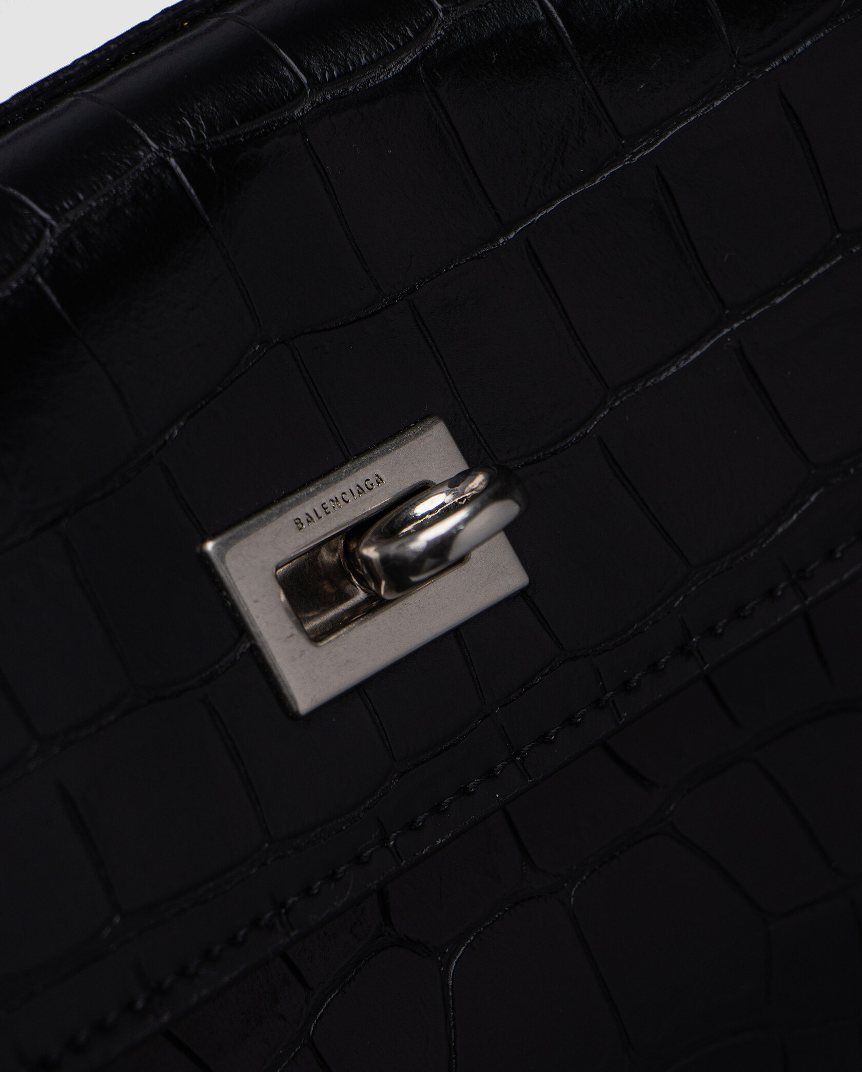 Balenciaga Rodeo Large Crocodile Embossed Black/Silver - 8