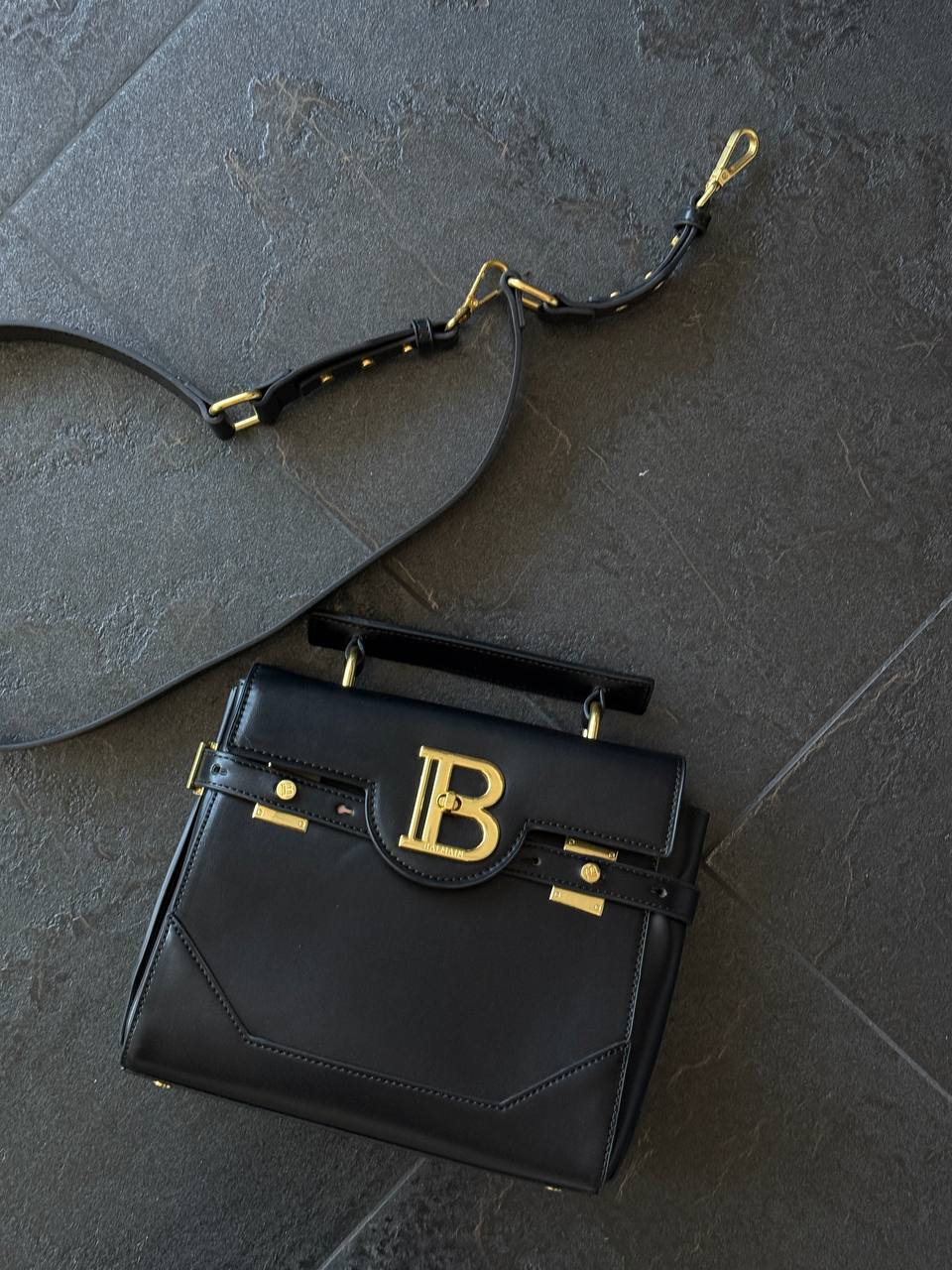 Balmain B-Buzz 23 Bag in Black Box Leather - 2