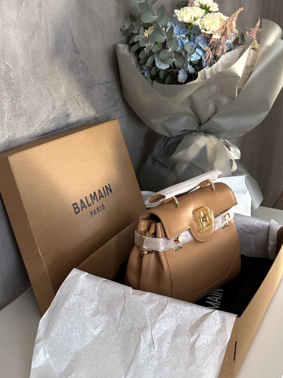 Balmain B-Buzz 23 Bag in Nude Box Leather - 2