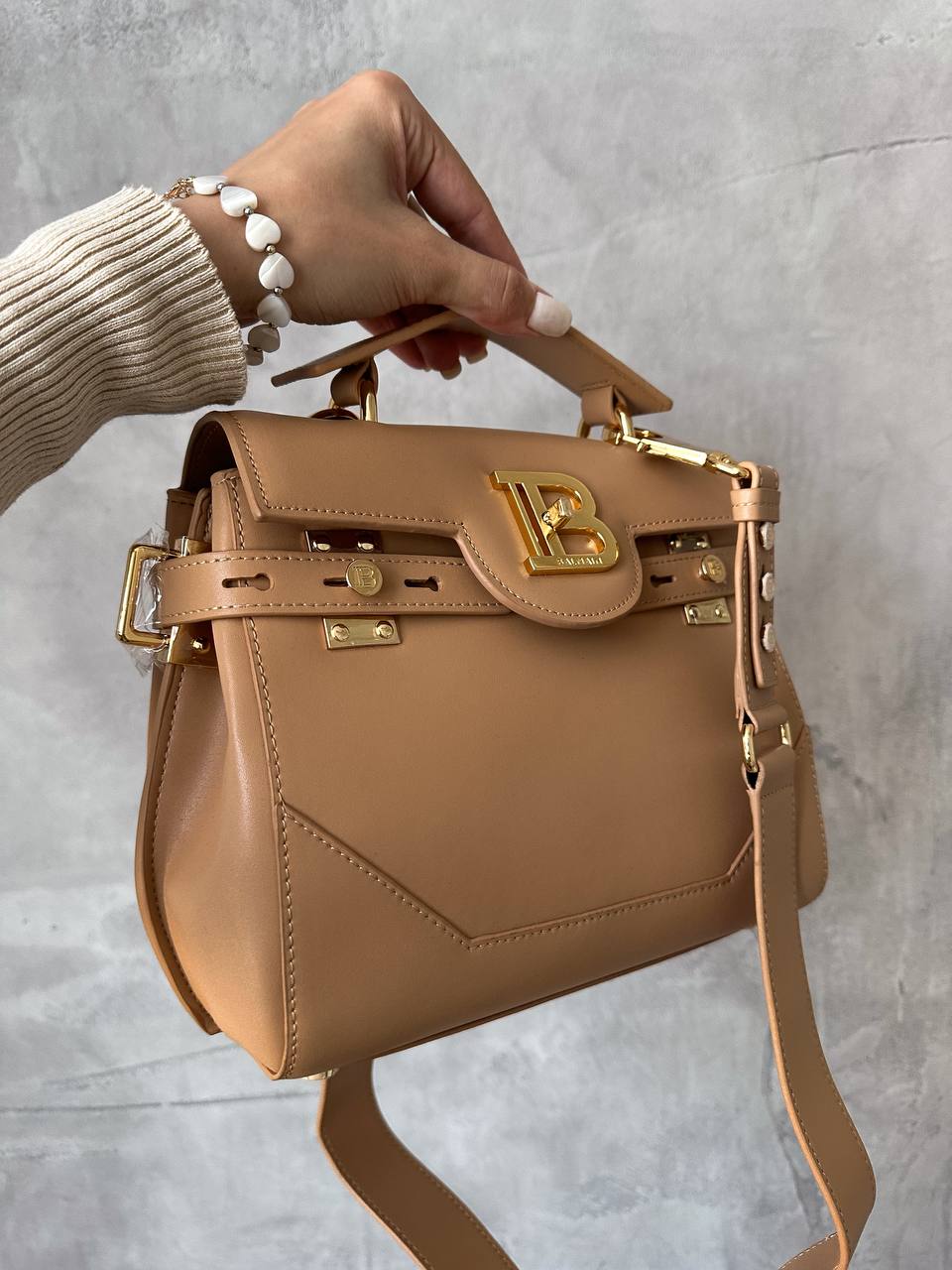 Balmain B-Buzz 23 Bag in Nude Box Leather - 3