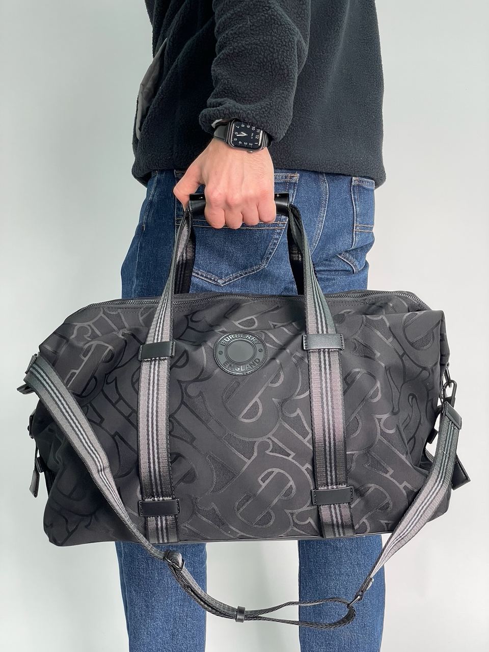 Burberry Black Monogram Recycled Polyester Jacquard Holdall - 4