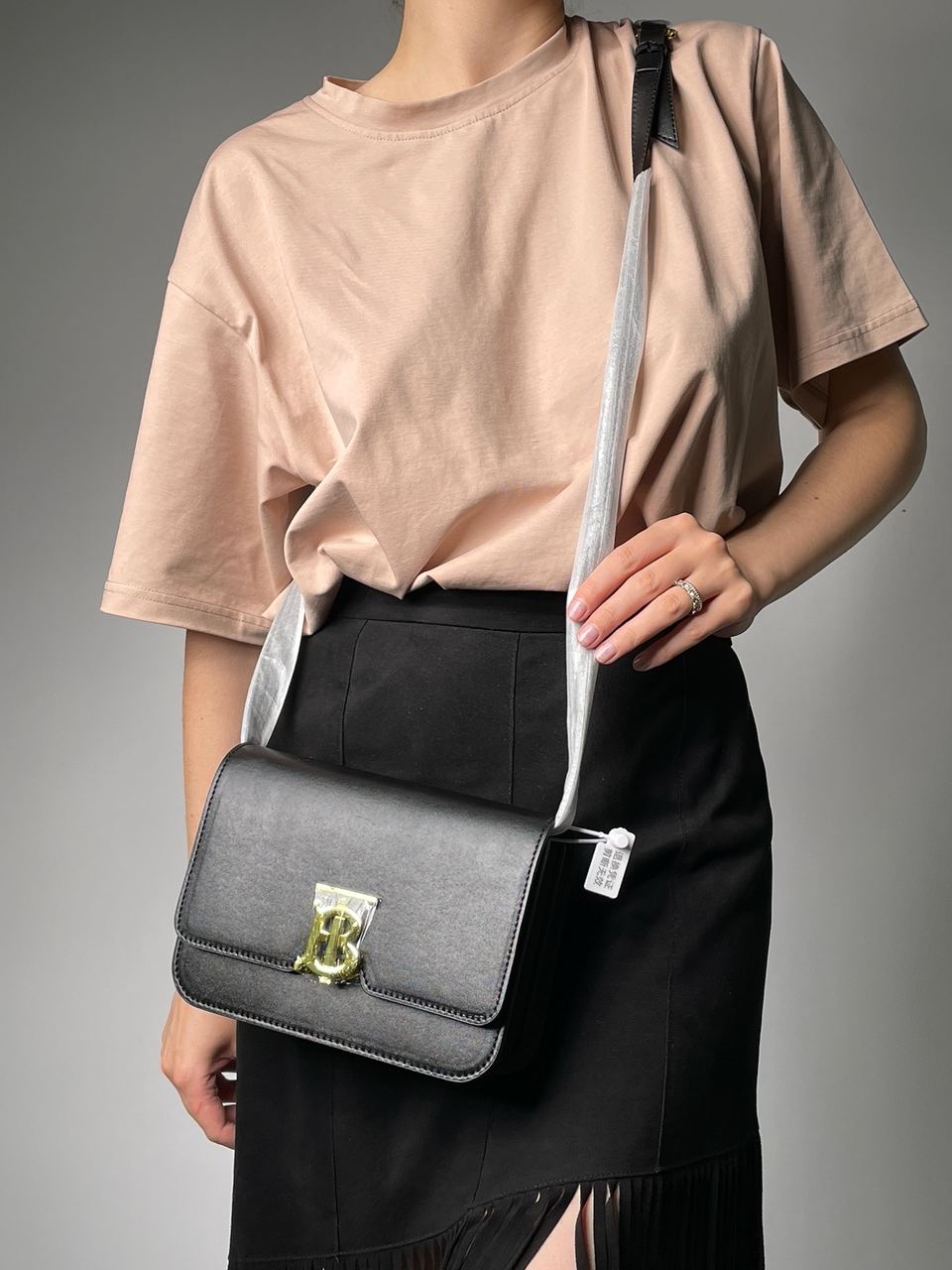 BURBERRY Calfskin Mini TB Bag Black - 7