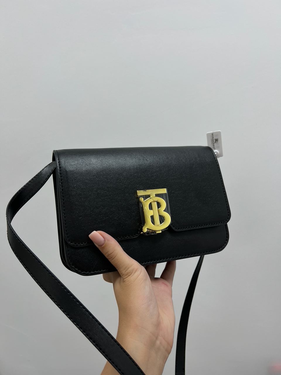 BURBERRY Calfskin Mini TB Bag Black - 9