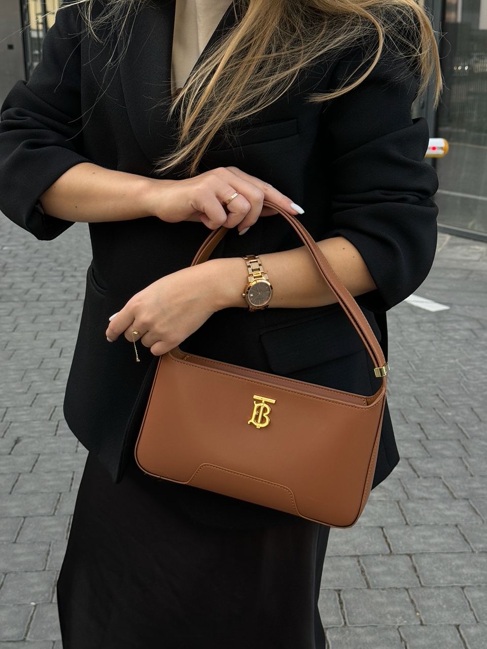 Burberry Leather TB Shoulder Bag "Brown" - 6