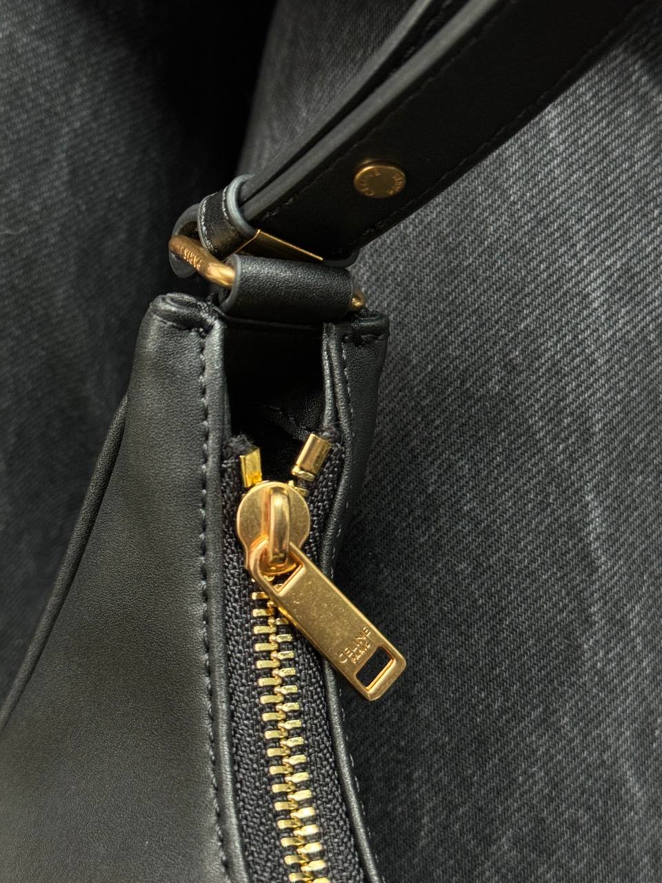 Celine Ava Triomphe Soft Bag in Smooth Calfskin Black - 6