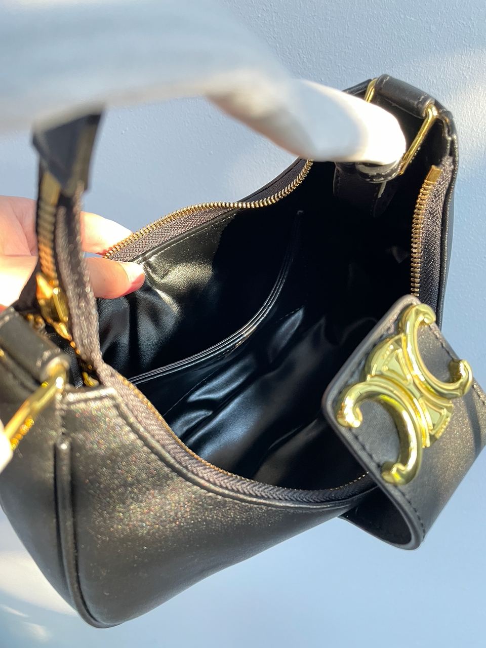 Celine Ava Triomphe Soft Bag in Smooth Calfskin Black - 20