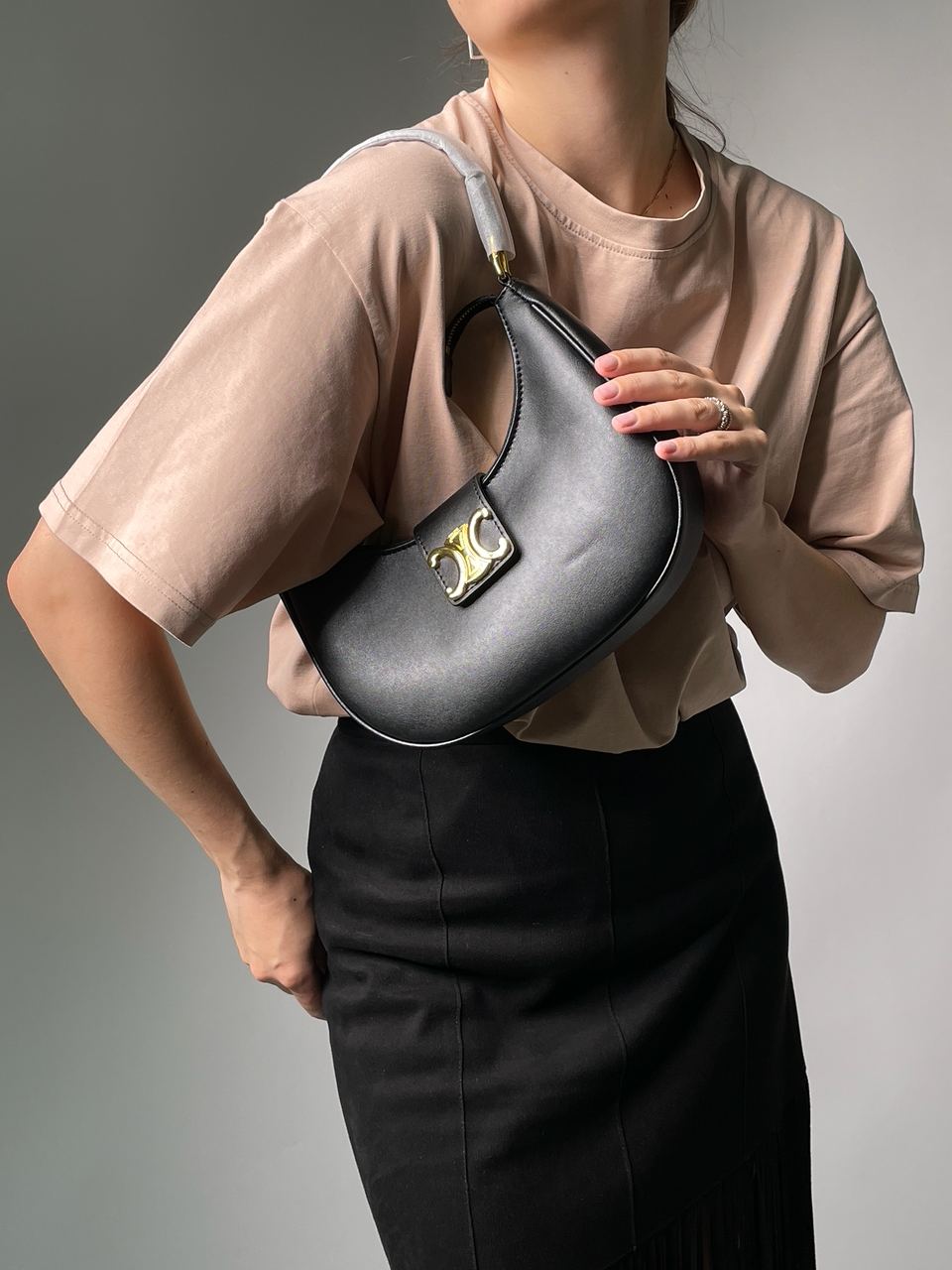 Celine Ava Triomphe Soft Bag in Smooth Calfskin Black - 7