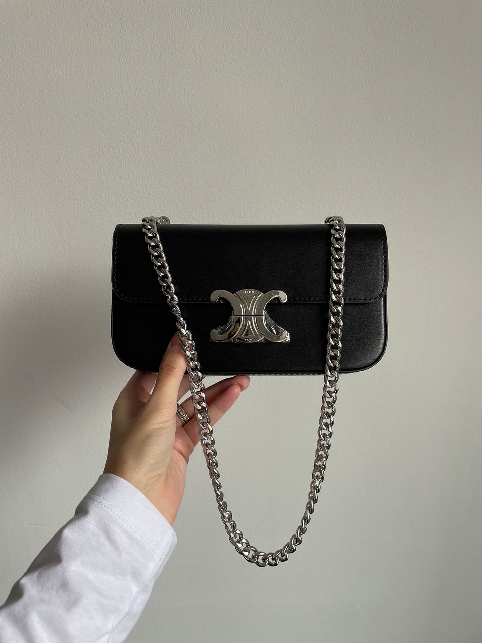 Celine Chain Shoulder Bag Claude In Shiny Calfskin Black/Silver - 3