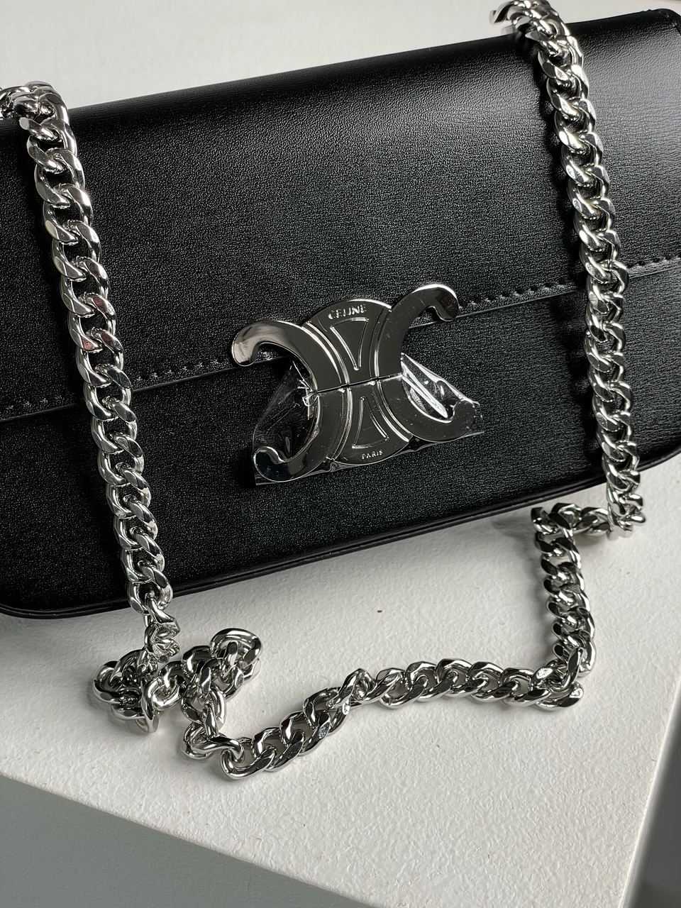 Celine Chain Shoulder Bag Claude In Shiny Calfskin Black/Silver - 4