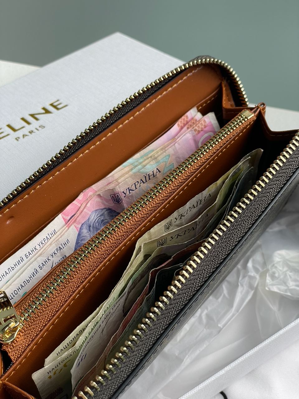 Celine Large Zipped Wallet in Triomphe Canvas Brown - 12