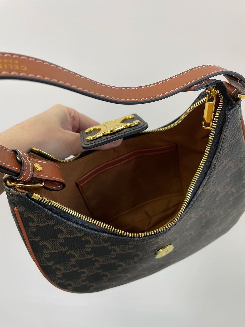 Celine Medium Ava Triomphe Bag in Triomphe Canvas And Calfskin Tan - 19