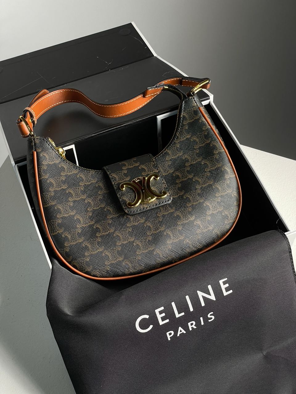 Celine Medium Ava Triomphe Bag in Triomphe Canvas And Calfskin Tan - 2