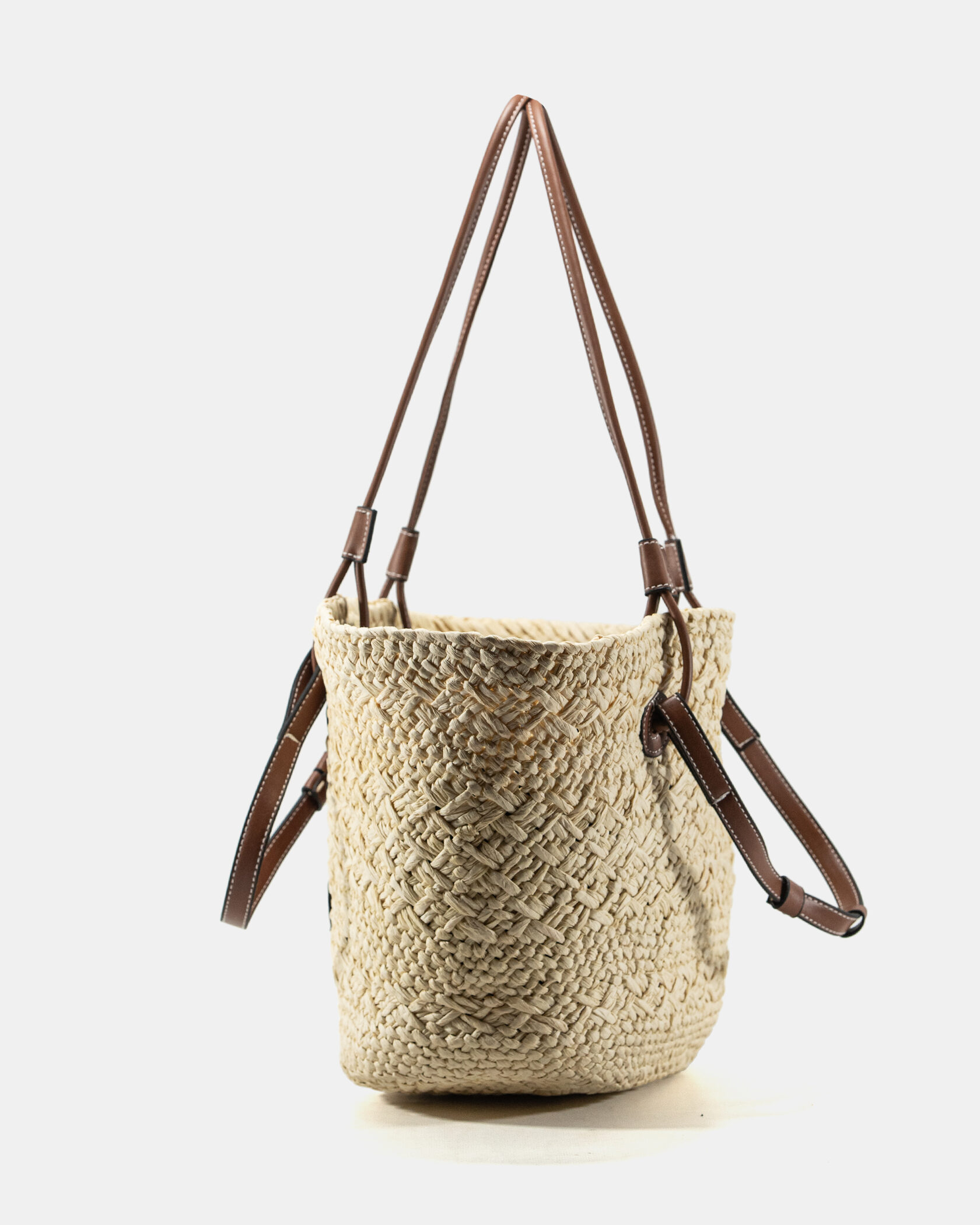 Celine Medium Basket Tote Bag in Natural Raffia/Tan Leather - 5