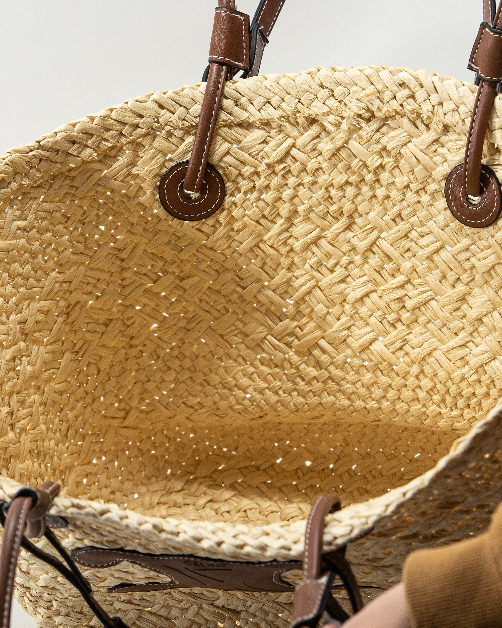 Celine Medium Basket Tote Bag in Natural Raffia/Tan Leather - 7