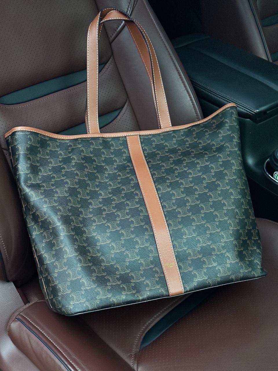 Celine Medium Cabas In Triomphe Canvas Tan - 2