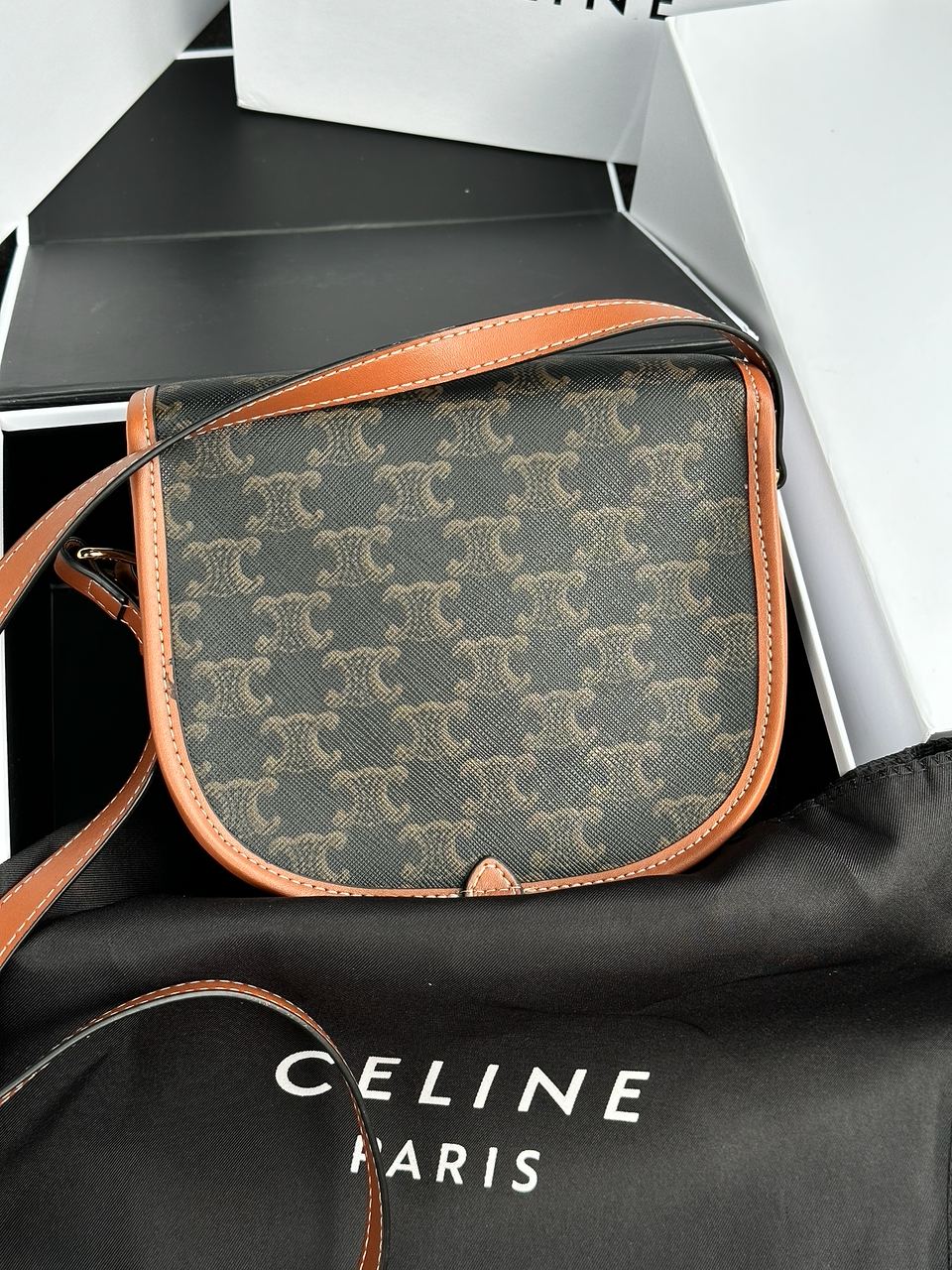 Celine Medium Folco Bag in Triomphe Canvas And Calfskin Tan - 12