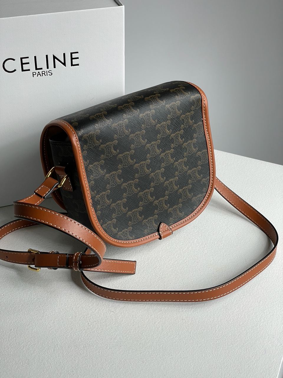 Celine Medium Folco Bag in Triomphe Canvas And Calfskin Tan - 13