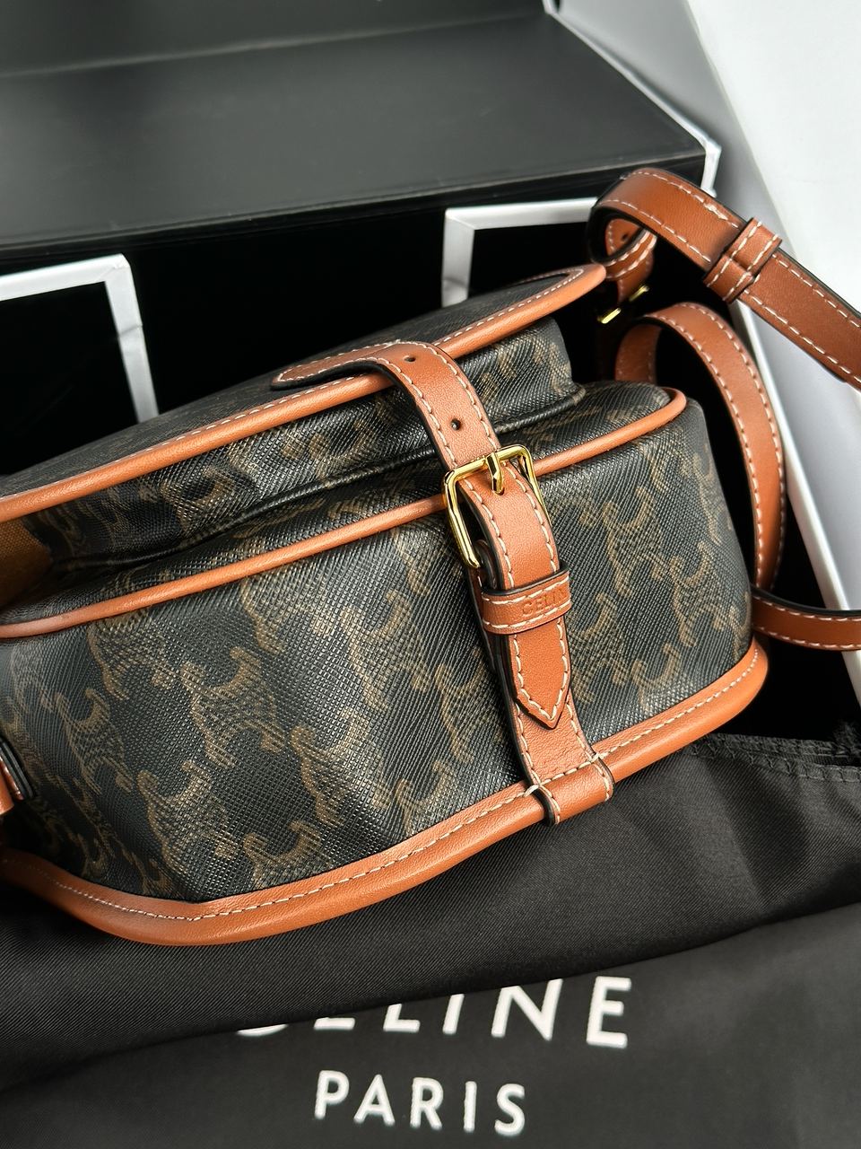 Celine Medium Folco Bag in Triomphe Canvas And Calfskin Tan - 19