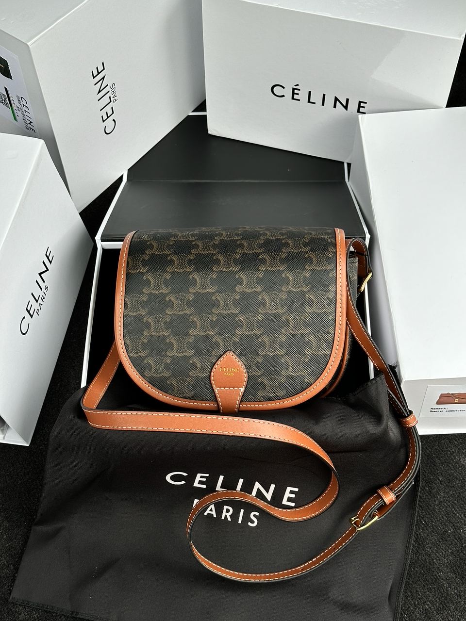 Celine Medium Folco Bag in Triomphe Canvas And Calfskin Tan - 2