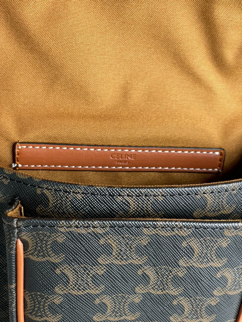 Celine Medium Folco Bag in Triomphe Canvas And Calfskin Tan - 30