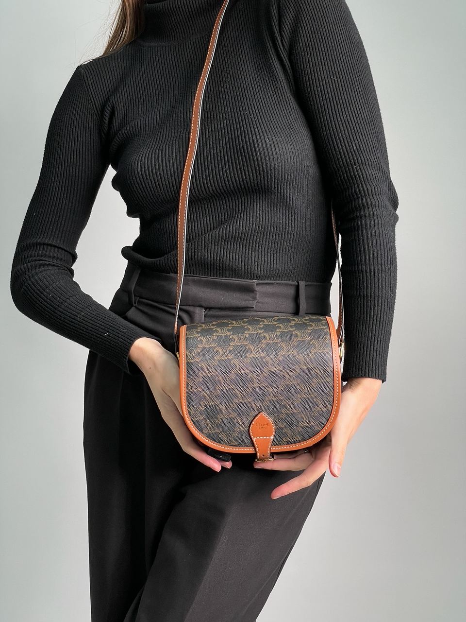 Celine Medium Folco Bag in Triomphe Canvas And Calfskin Tan - 6