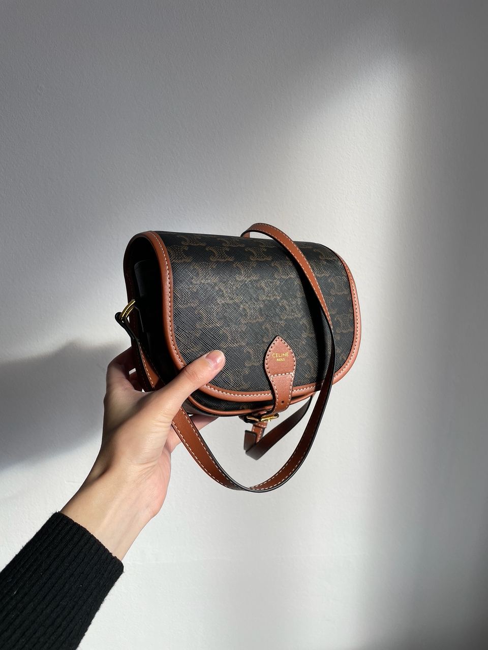 Celine Medium Folco Bag in Triomphe Canvas And Calfskin Tan - 9