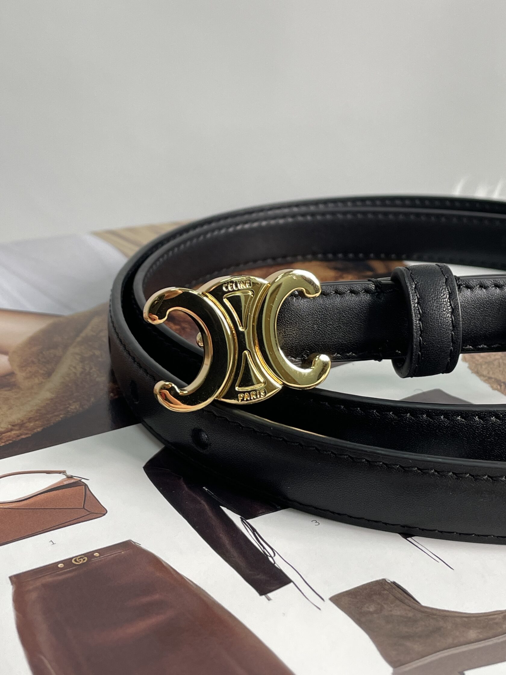 Celine Medium Triomphe Belt In Taurillon Leather Black - 6