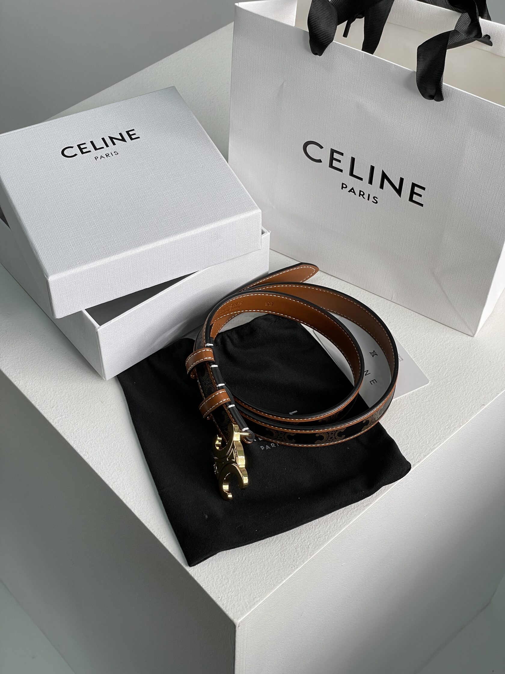 Celine Medium Triomphe Belt In Triomphe Canvas And Calfskin Tan - 3