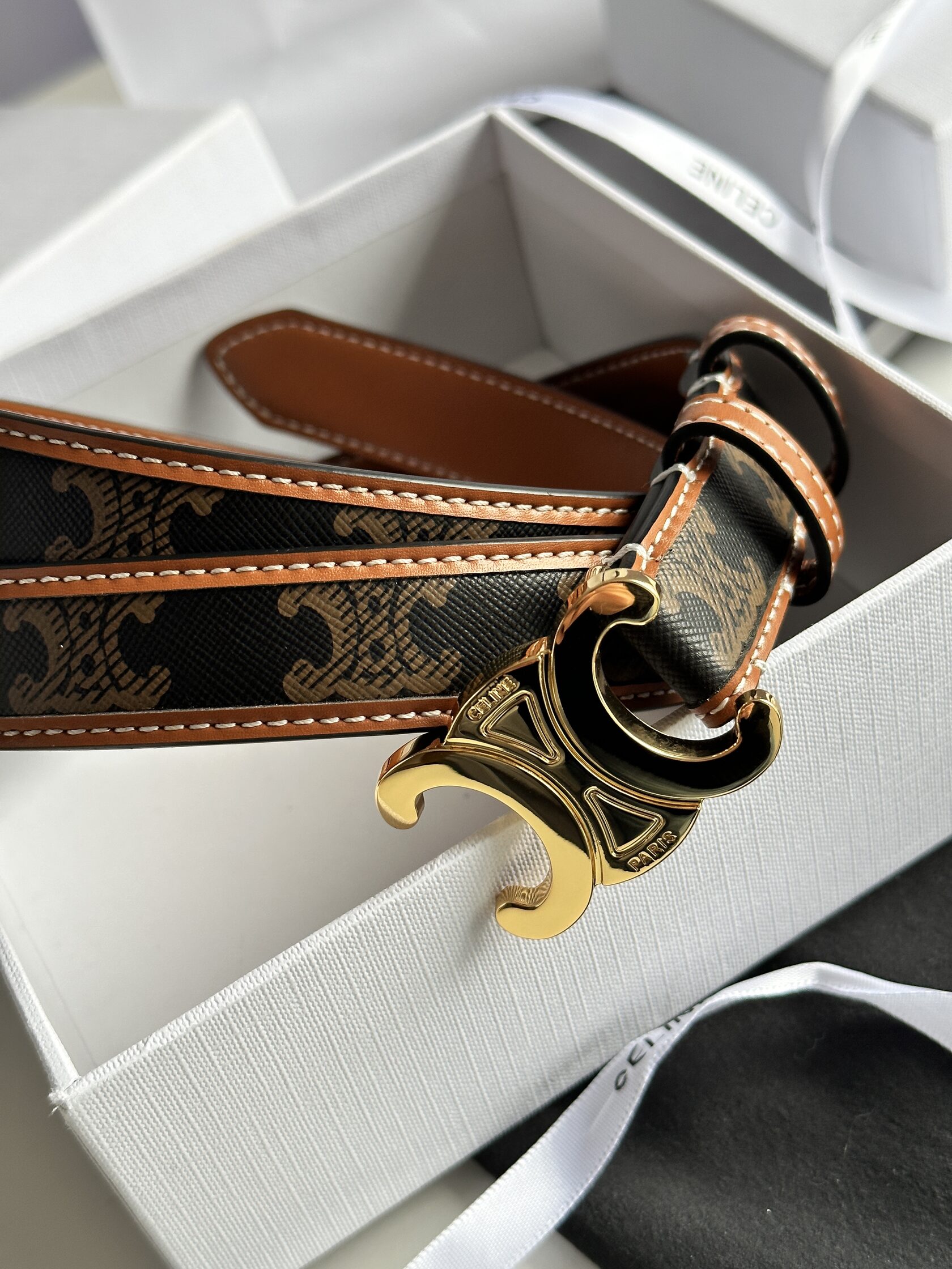 Celine Medium Triomphe Belt In Triomphe Canvas And Calfskin Tan - 5