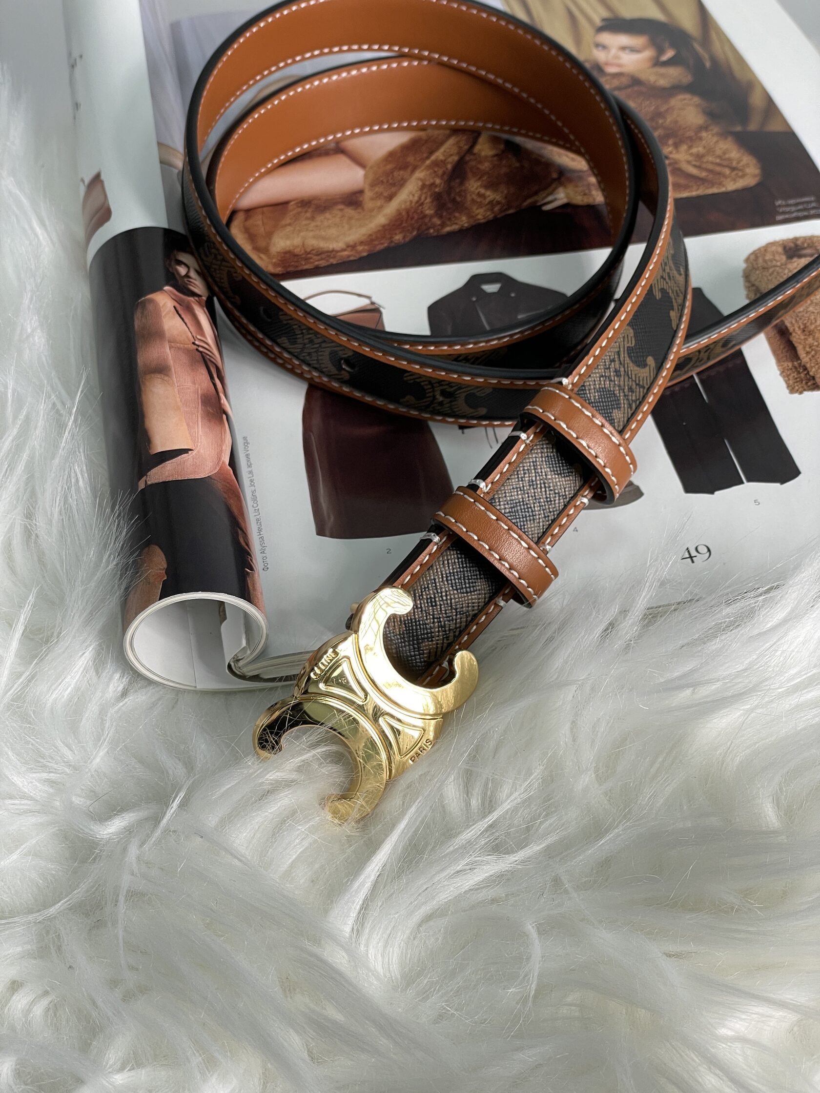 Celine Medium Triomphe Belt In Triomphe Canvas And Calfskin Tan - 7