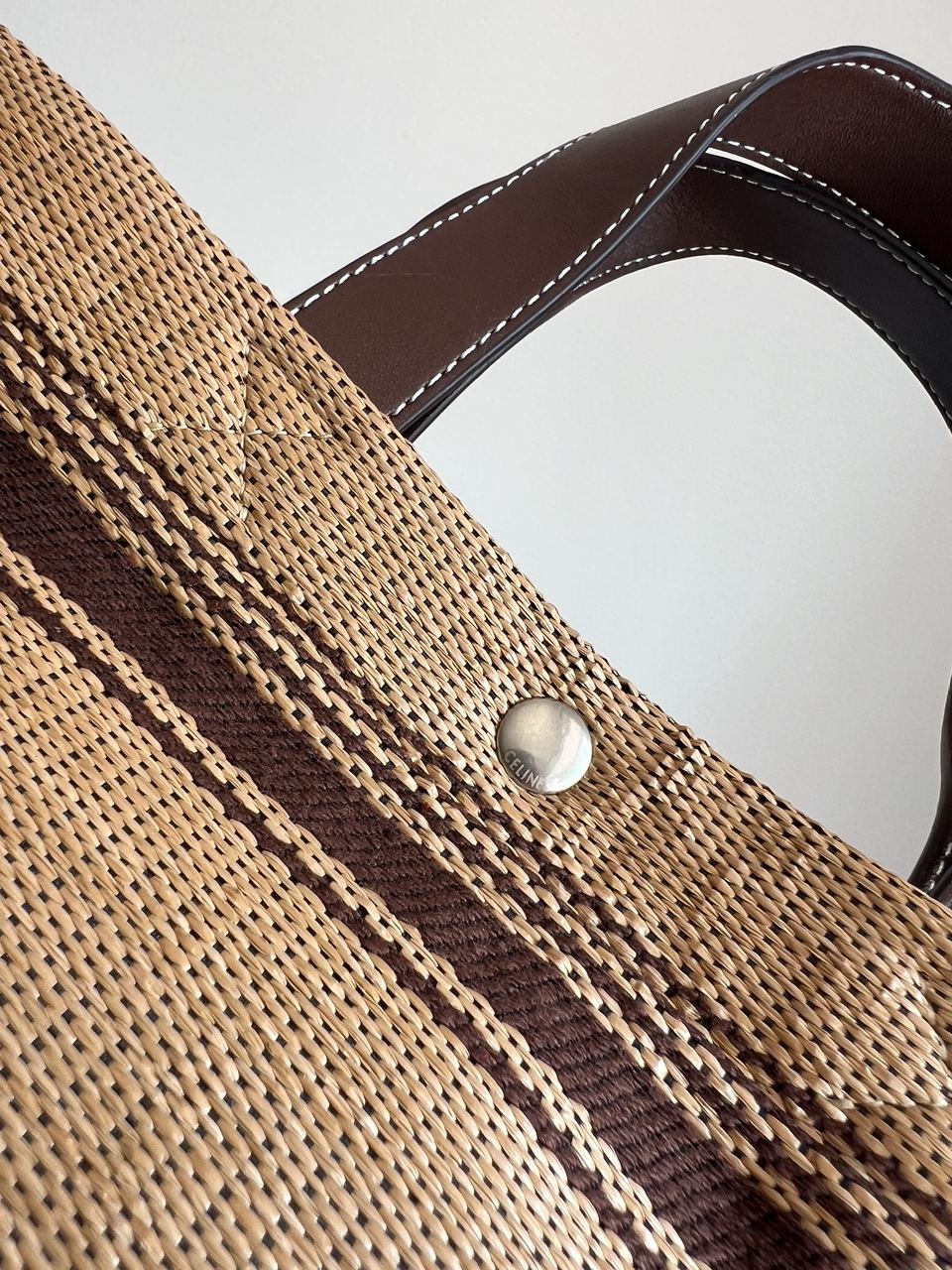 Celine Mini Cabas In Textile With Raffia Effect And Calfskin - 7