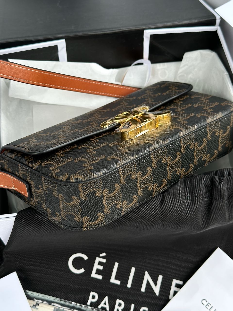 Celine Shoulder Bag Claude In Triomphe Canvas And Calfskin Tan - 18