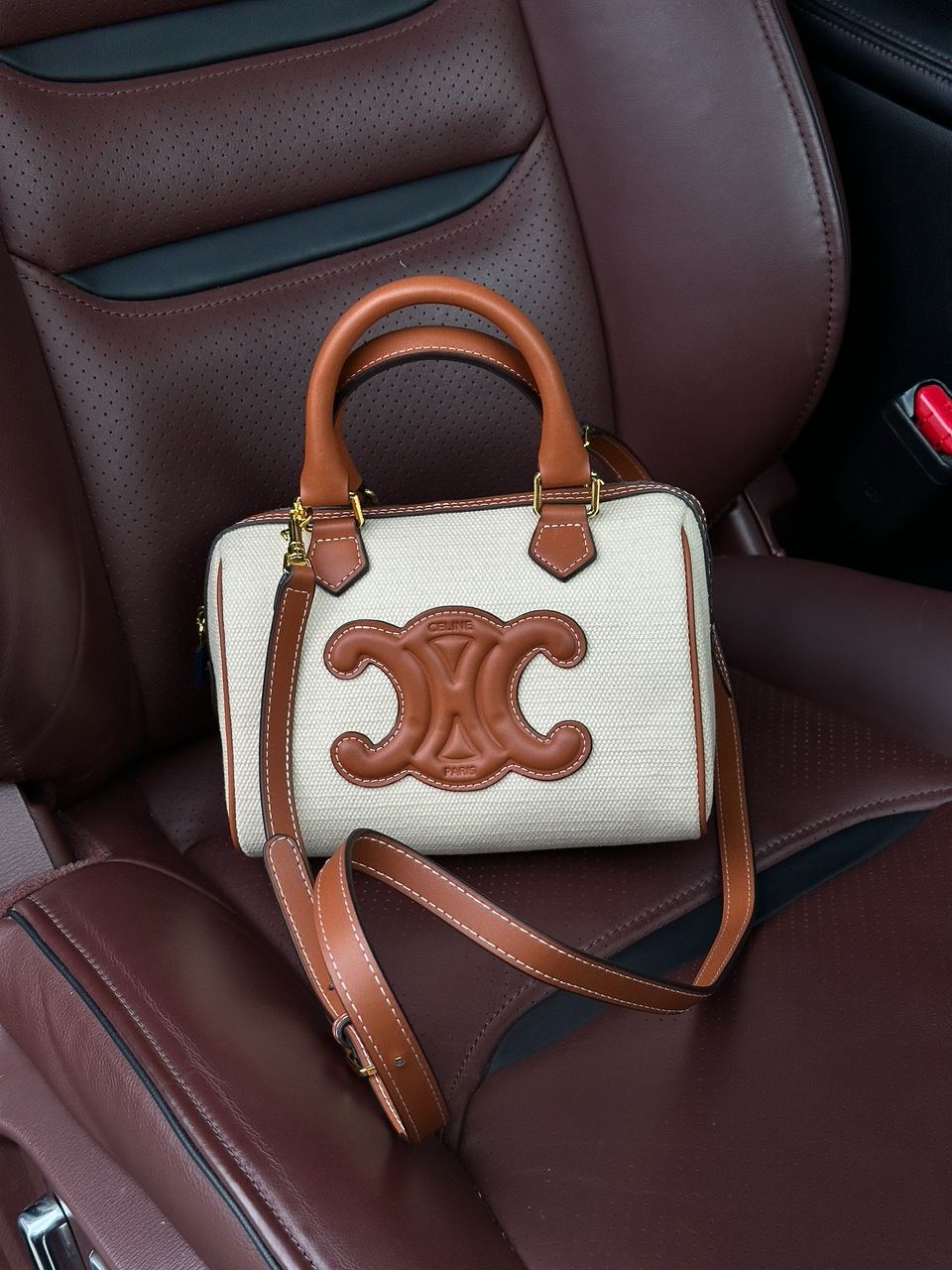 Celine Small Boston Cuir Triomphe in Textile and Calfskin - 4