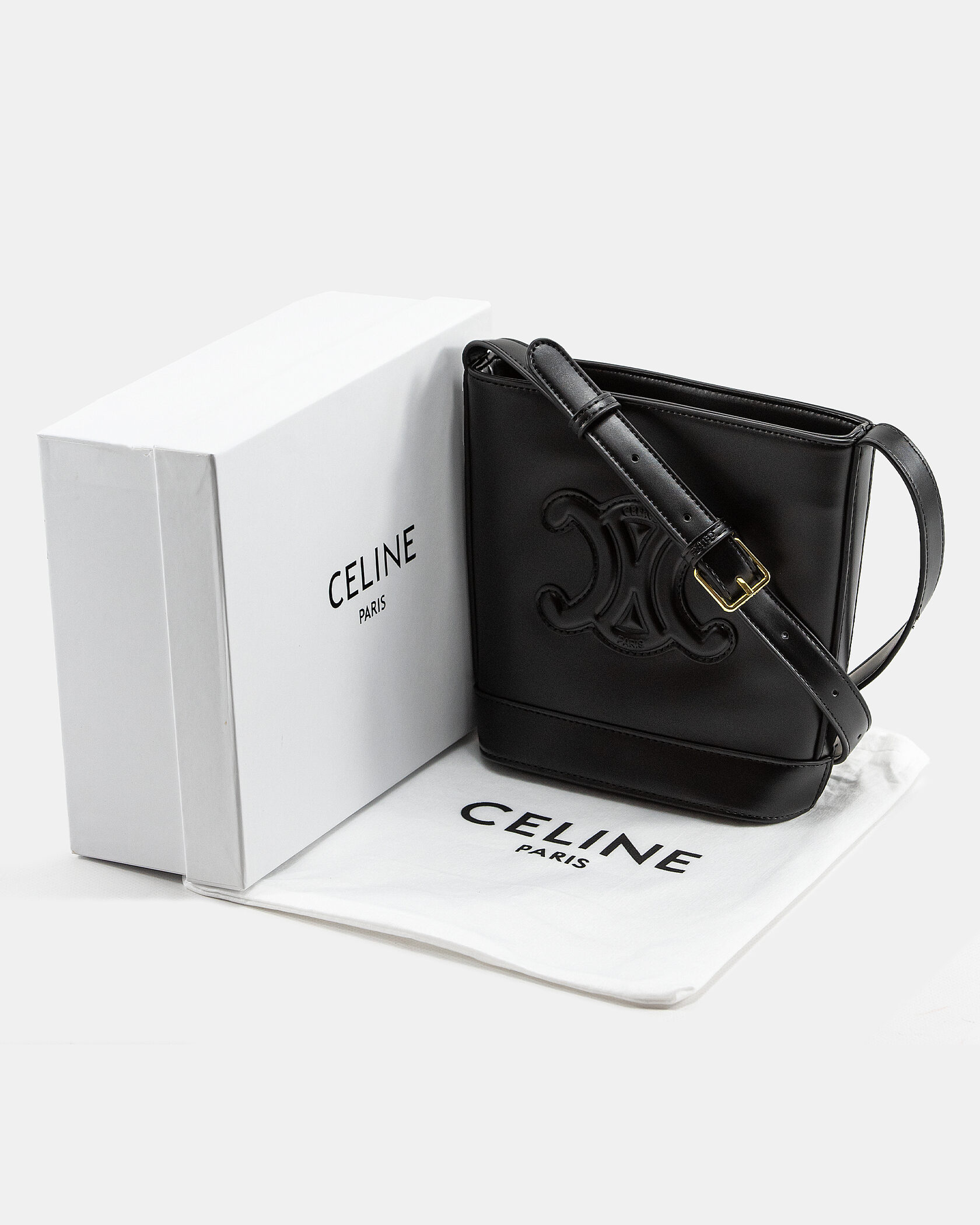 Celine Small Bucket Cuir Triomphe In Smooth Calfskin Tan Black - 2