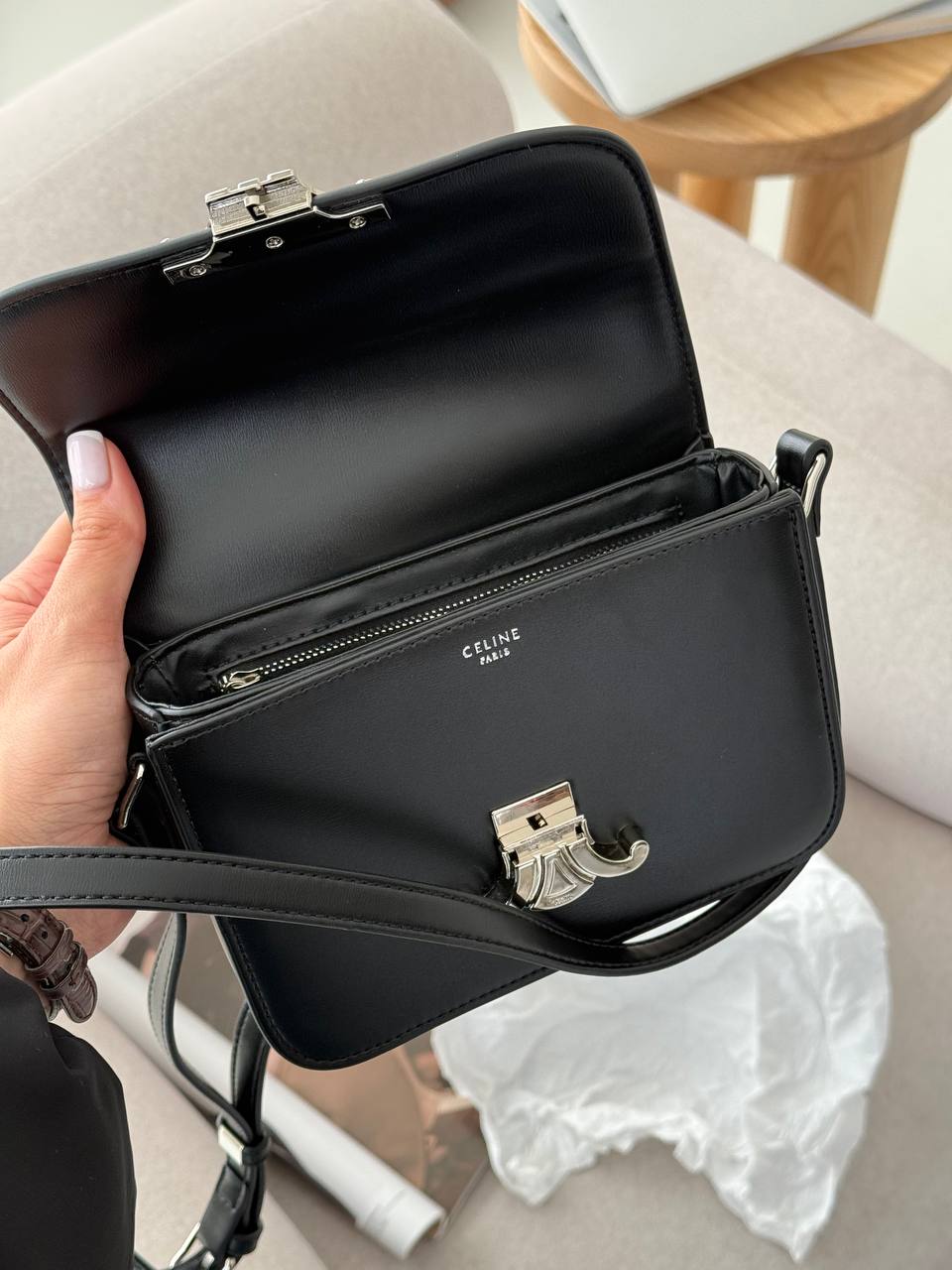 Celine Teen Triomphe Bag Black in Shiny Calfskin - 11