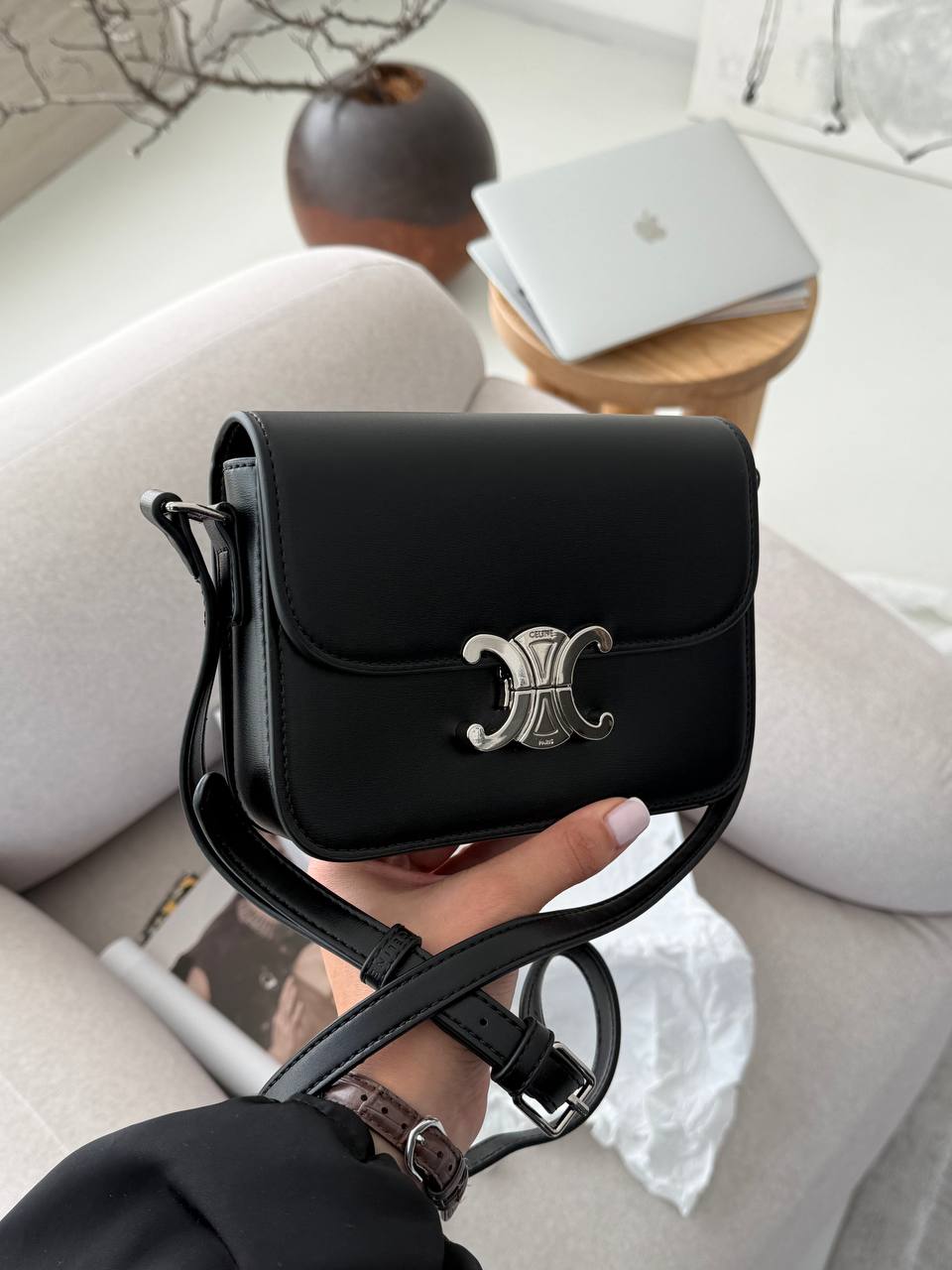 Celine Teen Triomphe Bag Black in Shiny Calfskin - 6