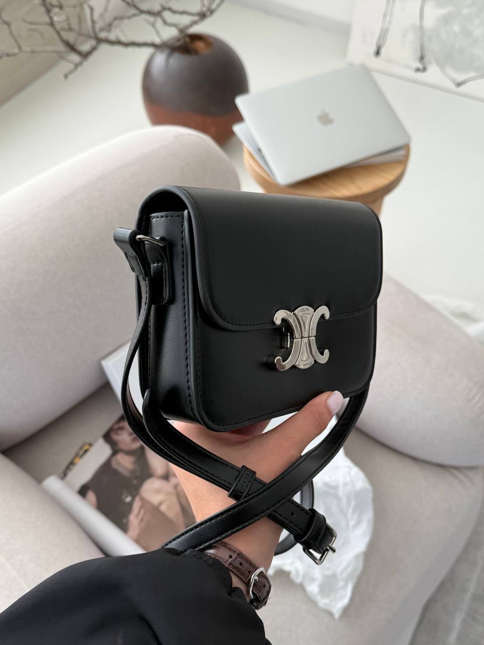 Celine Teen Triomphe Bag Black in Shiny Calfskin - 7