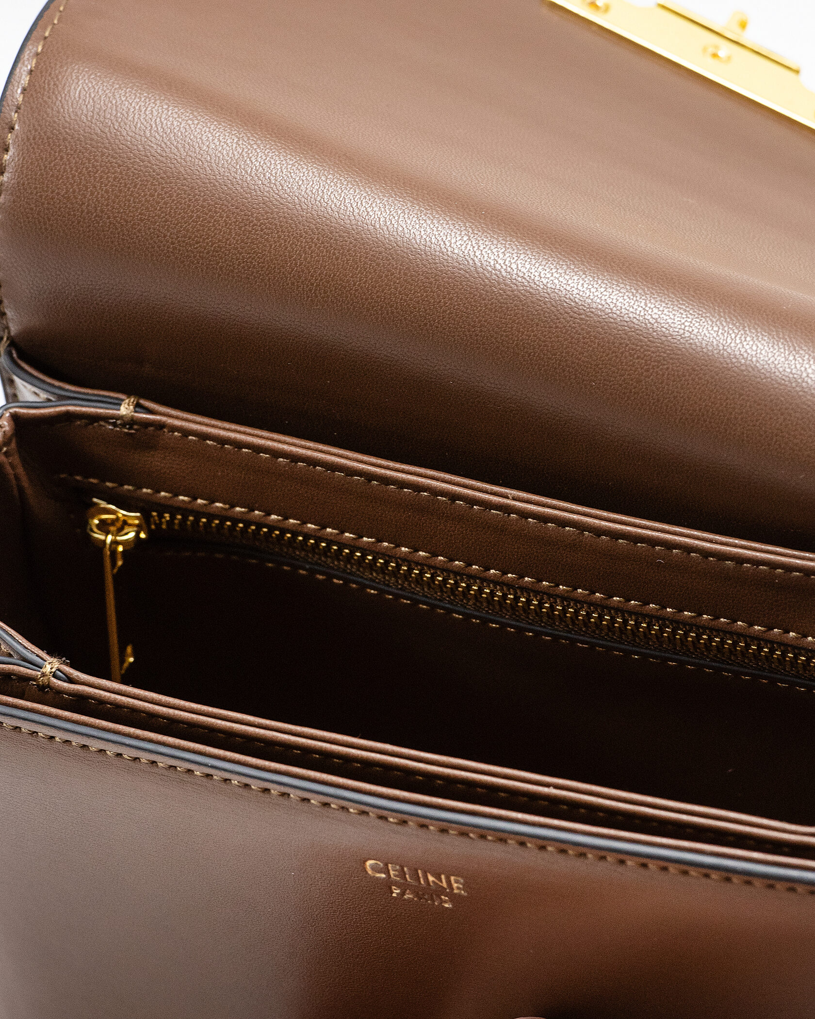 Celine Teen Triomphe Bag Brown in Shiny Calfskin - 15