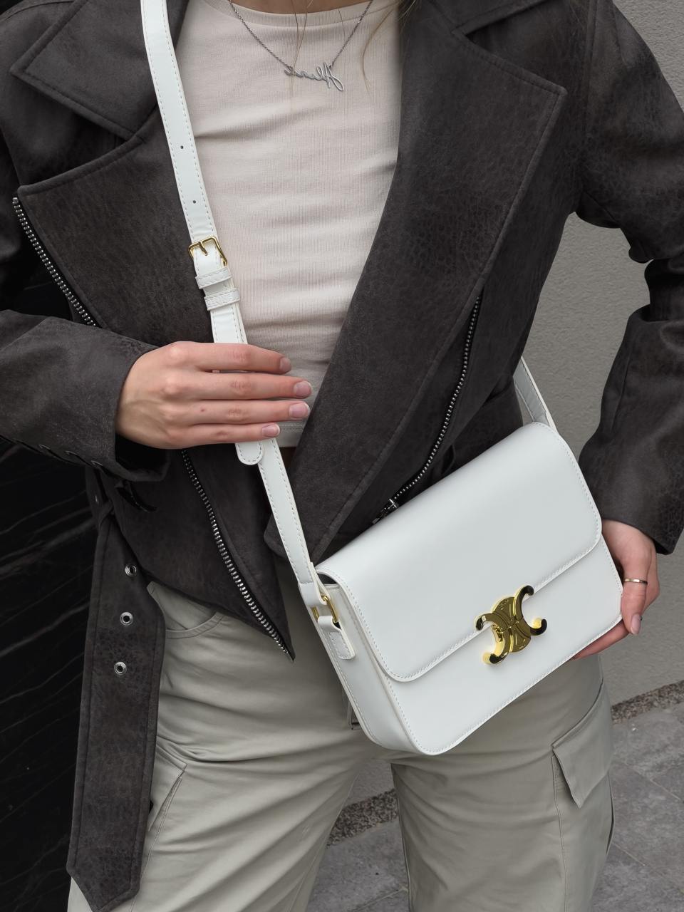 Celine Teen Triomphe Bag Cream in Shiny Calfskin - 11