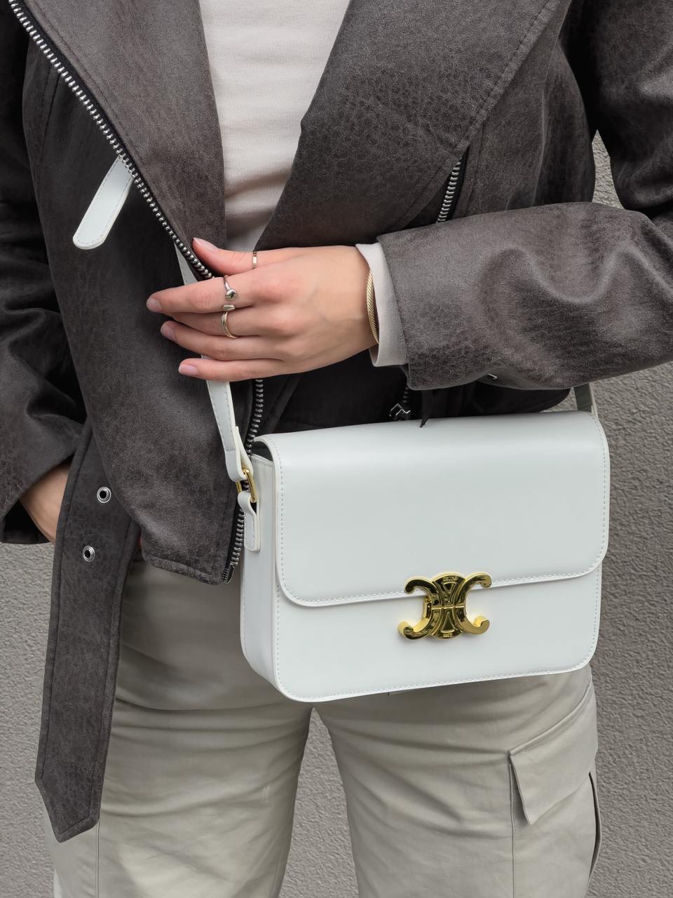 Celine Teen Triomphe Bag Cream in Shiny Calfskin - 12