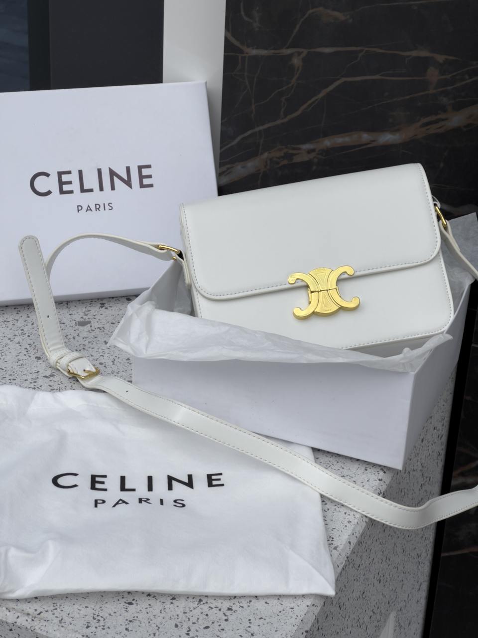 Celine Teen Triomphe Bag Cream in Shiny Calfskin - 3