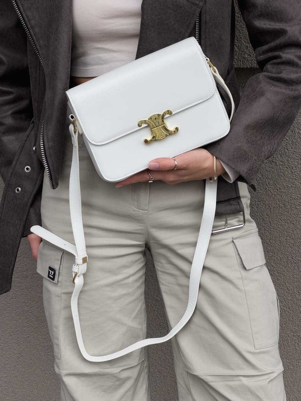 Celine Teen Triomphe Bag Cream in Shiny Calfskin - 5